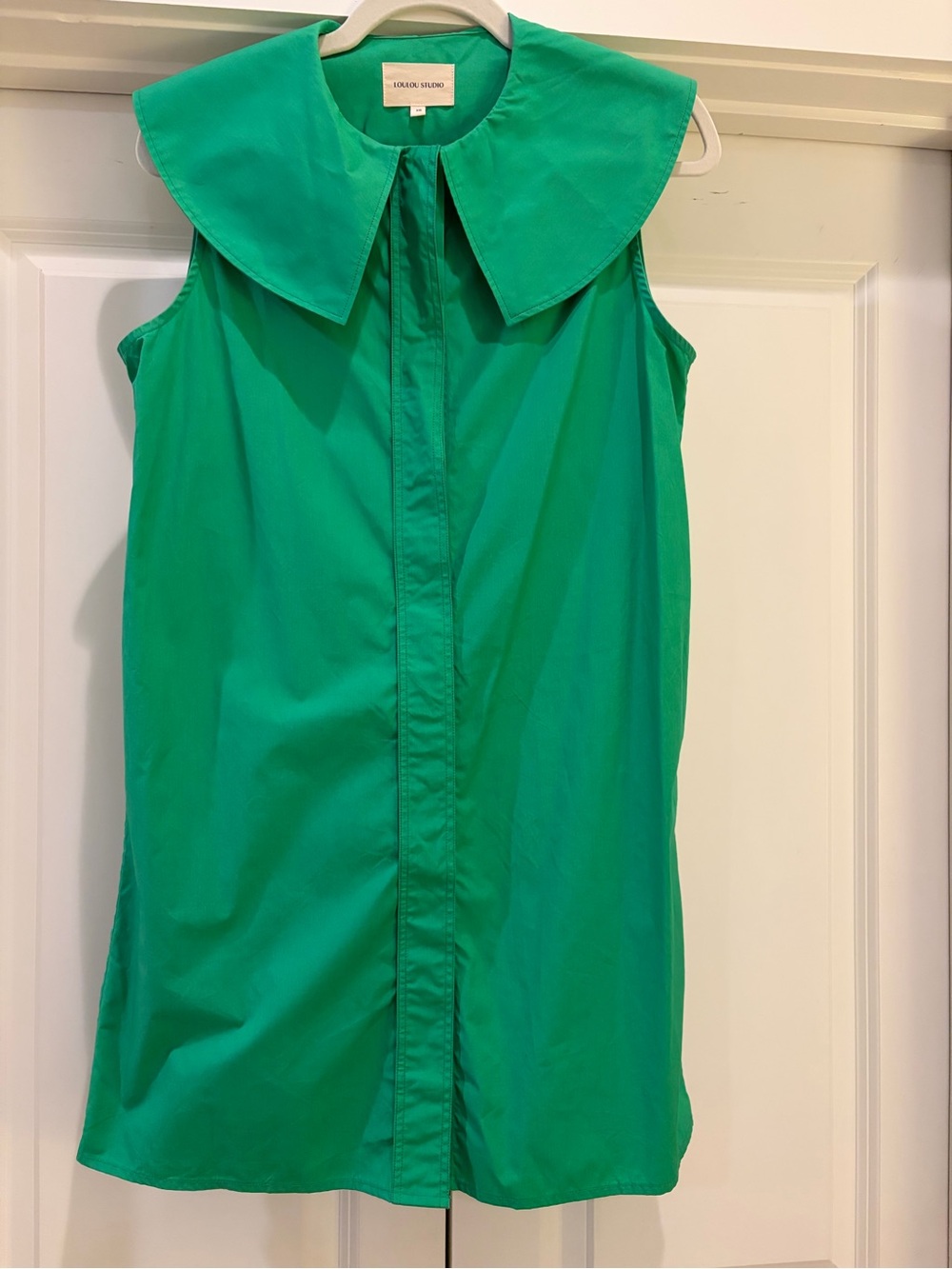 Loulou Studio Bright Green Sleeveless Mini Dress with Peter Pan Statement Collar